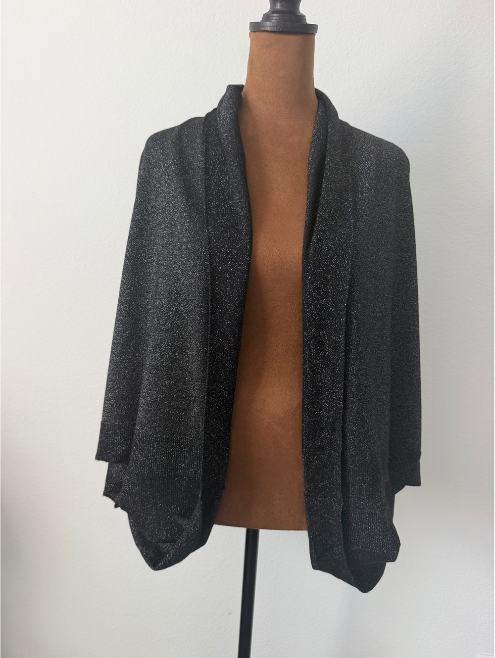 Eileen Fisher NWT One Size Black/Silver Merino Wool Blend Shrug Shawl Cardigan